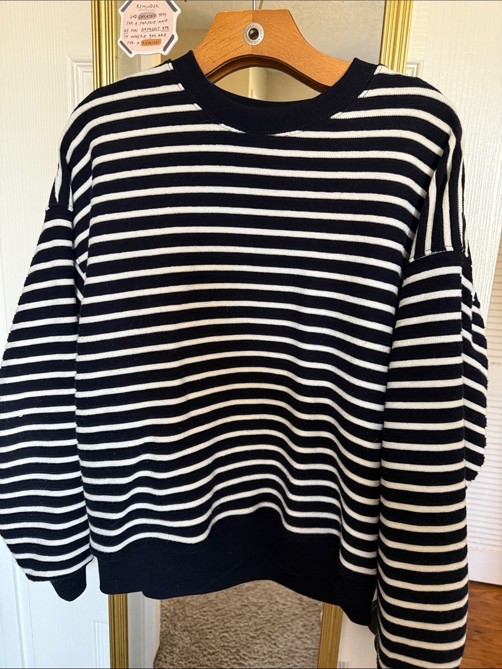 American Eagle Outfitters Black & White Striped Crewneck Sweatshirt
